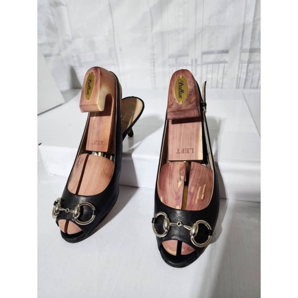 Authentic Gucci Leather Horsebit Peep Toe Platform Pumps Black Size 39 - Picture 3 of 13